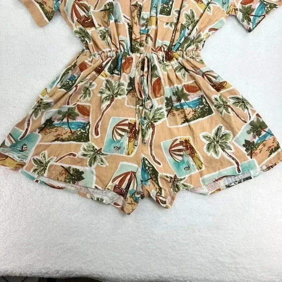 Label Of Love Womens sz L Romper Peach Tropical Print Jumpsuit Playset Vacation - Picture 4 of 12